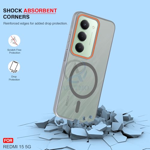 Image of AESTMO Redmi 15 5G Back Cover | Slim Hard Shell | Matte Frosted Hard Back Translucent Back Cover for Redmi 15 5G (Compatible with MagSafe Accessories) (Grey)