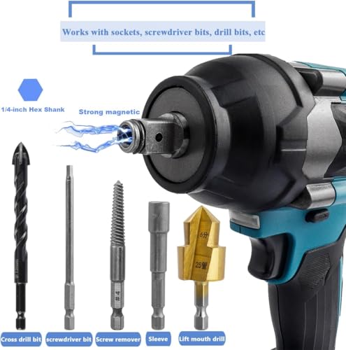 Image of Cordless Impact Wrench Square Drive Adapter | 1 /2 Inch (12.7mm) to 1 /4 Inch (6.35mm) Hex Dual Use T-Shaft | Alloy Steel Right Angle Drill Attachment for Tight Spaces