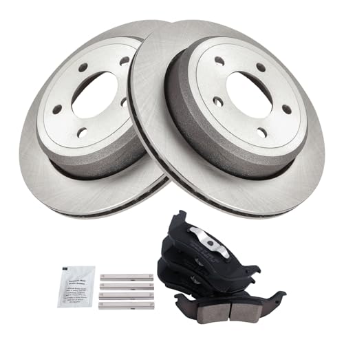 Image of TRQ Rear Brake Pad and Rotor Set Ceramic Compatible with 2005-2011 Ford Crown Victoria Mercury Grand Marquis