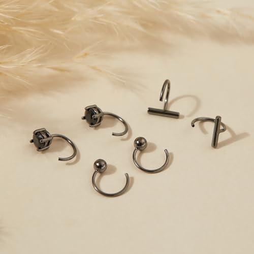 Image of CHIC & ARTSY 925 Sterling Silver Half Hoop Earrings for Women, Small Huggie Hoops Set with Ball Bar Star Moon Cross & Pearl, Lightweight Comfort Fit Everyday & Sleep Earrings