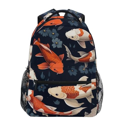 Book Bag for Girls, Koi Fishes Kids Travel Backpack, Kids Back to School Supplies, Ideal for Ages 6–14