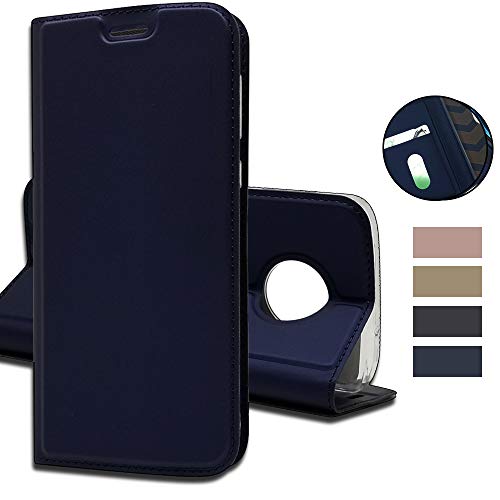 MOTO G6 ケース 手帳型 moto g6 手帳型 ケース MOTO G6 携帯 カバー Cavor クラシックPUレザーケーススリムフォリオブックカバー クレジットカードスロット付き ノートブック型スタンドホルダー マグネット閉鎖 moto g6 カバー 財布型 内蔵磁気 横置きスタンド 機能 軽量 超薄型 耐摩擦- ブルー
