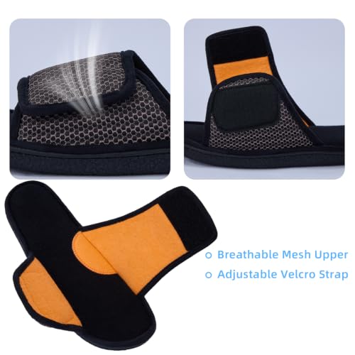 Image of Men's Adjustable House Slippers, Mesh Open Toe Breathable Indoor Slip on | Upgrade Memory Foam, Breathable Mesh Upper, Machine Washable, Moisture-Wicking Lining