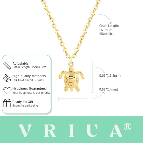 VRIUA Gold Necklace for Women – 14K Gold Plated Fish, Bee, Turtle, Cat, Sea Turtle, Snake, Dragon, Dragonfly, Elephant, Horse, Conch and Seahorse Pendant Necklace Trendy Jewelry4