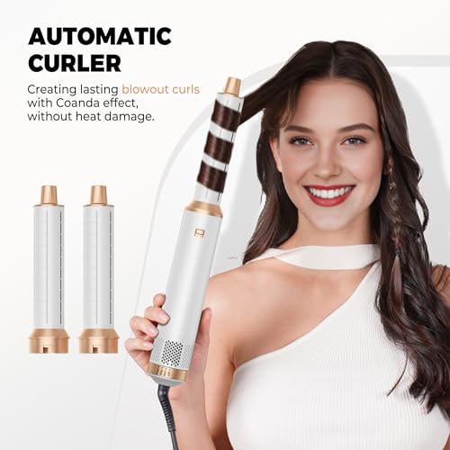 Image of 5 in ONE Hair Dryer Brush, Blow Dryer Curling Wand Hair Styling Tools Set, Hot Air Brush Round Brush Blow Dryer, Left&Right Styler 100-120V