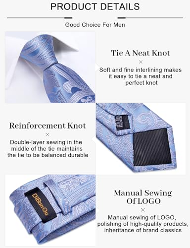 Image of DiBanGu Silk Floral Ties for Men Woven Paisley Necktie and Tie Clip Handkerchief Cufflinks Set for Party Wedding