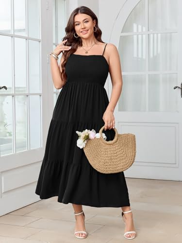 SCOMCHIC Women's Plus Size Summer Maxi Dress Sleeveless Spaghetti Strap Smocked Casual Boho Tiered Long Beach Sun Dresses2