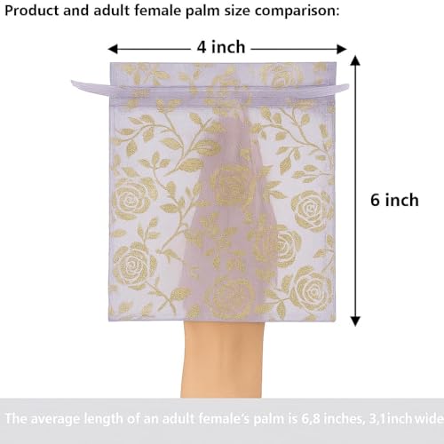 Image of XCLUSY 20PCS (10X14CM)(4x6 inchINCH) Potli Bags for Gifting - Multipurpose Wedding Return Gift Bags | Party Favour, Birthday, Anniversary, Festive Packing Pouches | Organza, Cloth, Brocade, Fancy Luxury Goodie Bags (PURPLE PRINTED, 1 Count(Pack of 20))