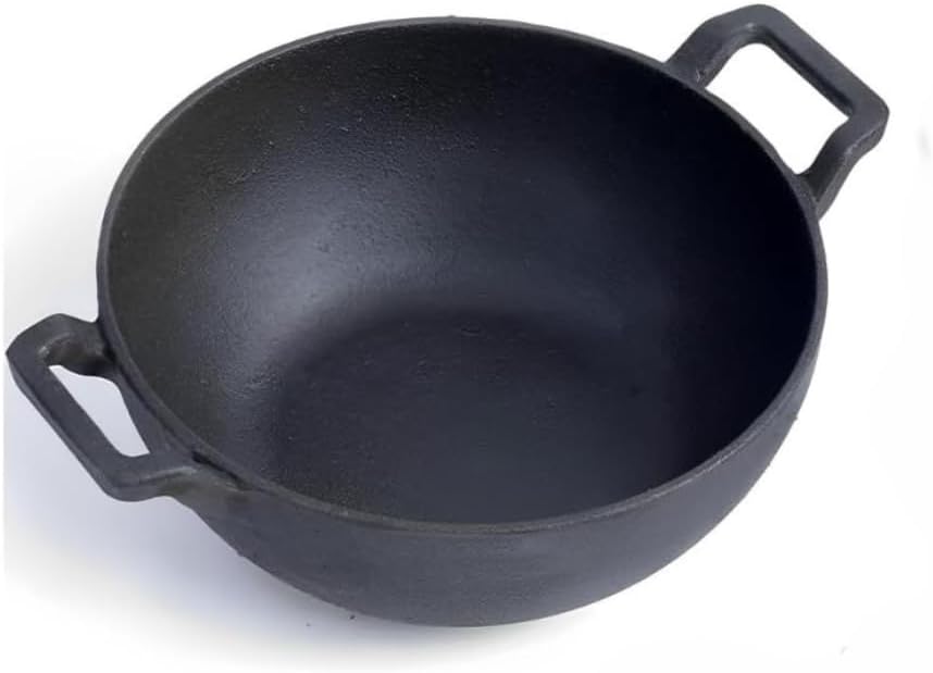 GEMMA Cast Iron Kadai| 3.5 Ltr |(25Cm) | Perfect For Induction, Gas | Pre-Seasoned|100% Pure Cast Iron -Non Toxic|Stick Free|Weight-2.5Kg (Black)|, 2 Piece