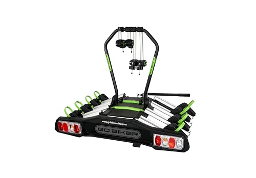 GO BIKER Speed 4 Portabicicletas para 4 Bicicletas - Basculante - Antirrobo - Fácil Instalación - Transporte Seguro y Cómodo - Soporta 15kg por Carril