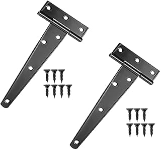 T-Strap Hinges, 2Pcs Metal Shed Hinges with Screws, Tee Hinges for Windows Fence Sheds and Barn Gates Supplies Heavy Duty Gate Hinges (Black, 15mm 6 Inch)