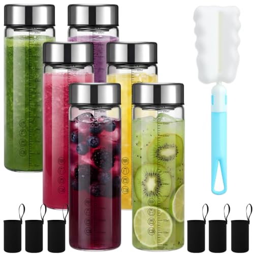 Vesici 6 Pack Glass Juice Bottles Wide Mouth 16 Oz with Stainless Steel Lid - image 1