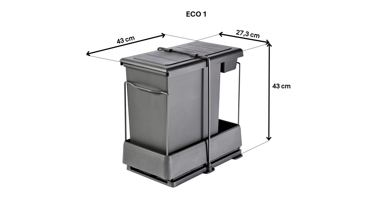 Aspira Home Müllomatic ECO 1 | Inteligentny kosz na śmieci do zabudowy do kuchni, wysuwany, kosz na śmieci do szafki dolnej z automatycznym wysuwaniem przy otwieraniu drzwi, 1 x pojemnik na odpady 20