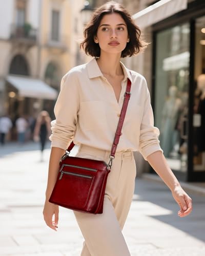 Image of COOLCY Genuine Leather Crossbody Bags for Women Purses and Handbags for Ladies with Multiple Pockets Shoulder Satchel Bag