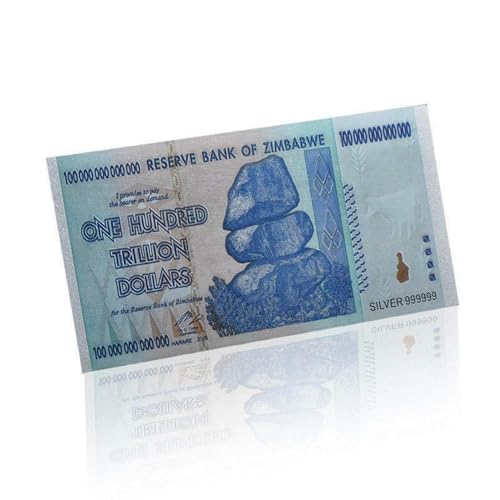 10 Pack Zimbabwe 100 Trillion Dollar Blue Banknote - Gold Foil Set with Certificate of Authenticity - Novelty Replica Currency Collectible - Decorative Souvenir Gift & Realistic Detailed Design