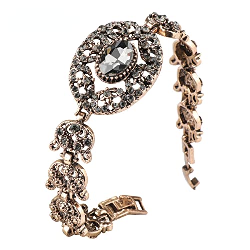 Bracelet femme dame manchette vintage pierre grise fleur retro