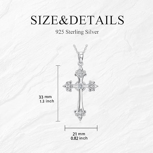 Diamond Necklaces for Women 18K White Gold Plated Silver Diamond Cross Pendant Necklaces 18+2" Gift For Women4