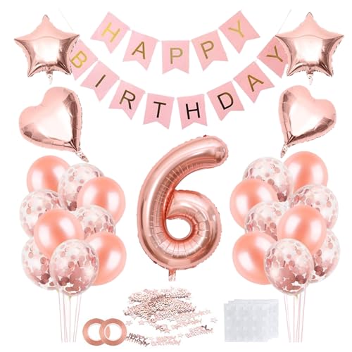 Ballon Anniversaire 6 ans, Geant 100cm Decoration Anniversaire Filles, Happy Birthday Decoration Ballons Mariages Party, Air ou Helium, Garcon Fille Enfant