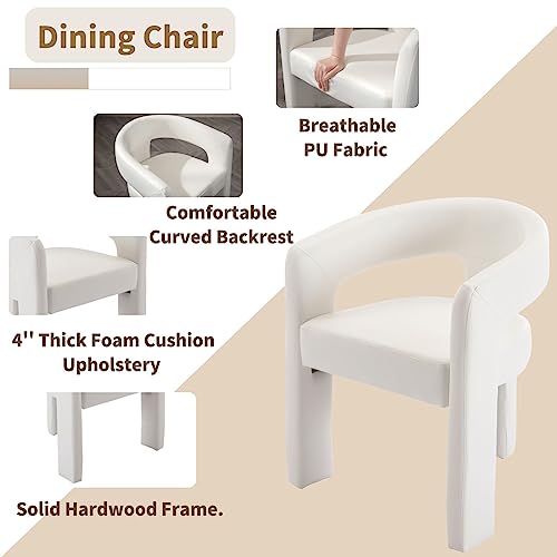 Image of HNY Modern Barrel Kitchen & Dining Room Chairs Set of 6, PU Leather Upholstered Accent Chairs with Arm, 18.5'' Wide Side Armchairs Vanity Chairs for Living Room Bedroom Makeup Small Spaces, White