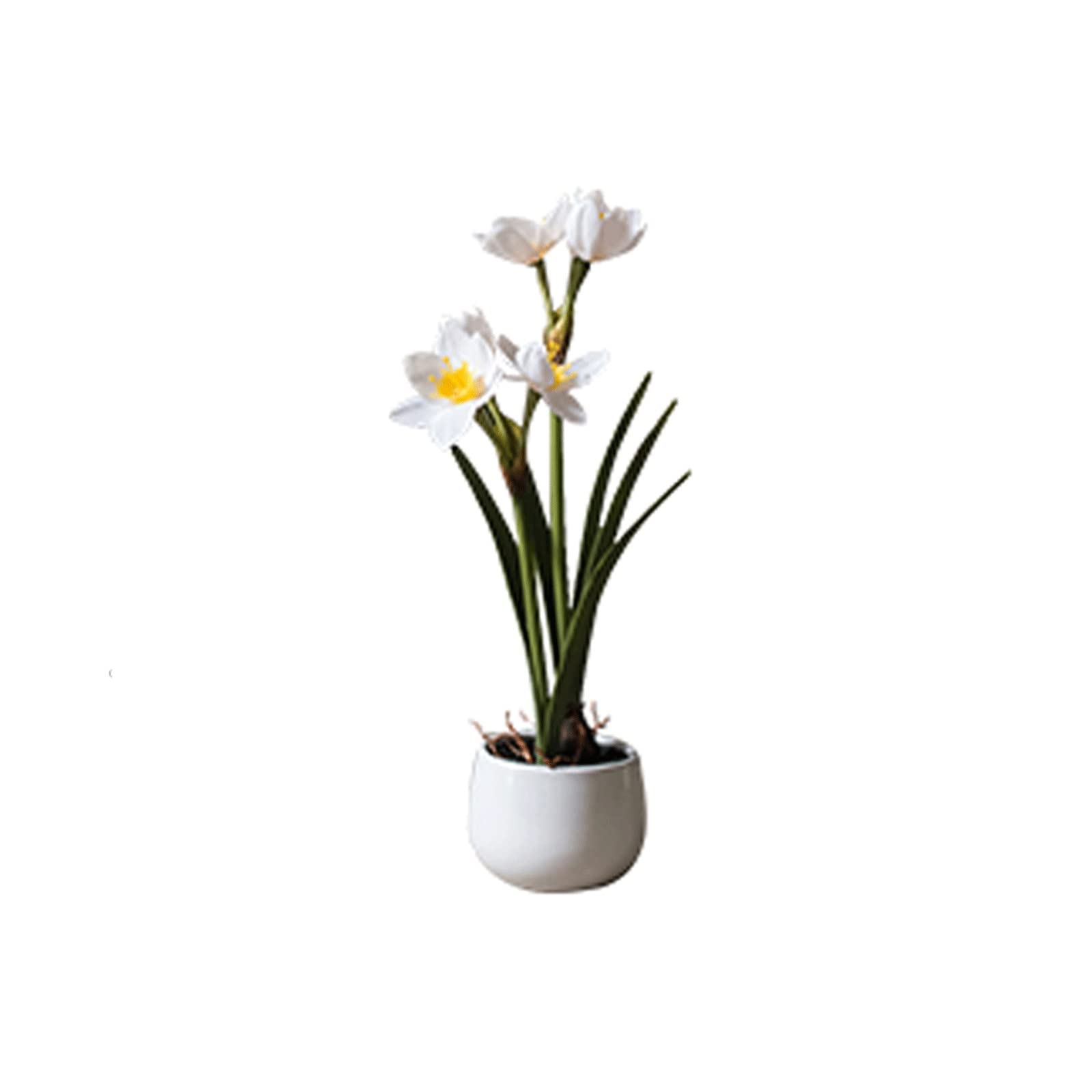 IUokLU Artificial Potted Artificial Daffodil Simulation Bonsai Ceramic Potted Flower Art Green Plant Fake Flower (Onecolor Small)