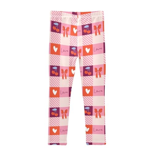 Gingham Love Girls Leggings,Workout Leggings for Girls Toddler Athletic Leggings Size for 3-10T2
