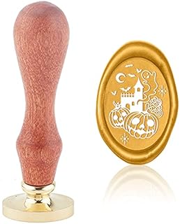 CRASPIRE Wax Seal Stamp Pumpkin, Oval Sealing Stamp Head with Removable Wood Handle for Halloween Invitation Card Bottle Gift Party