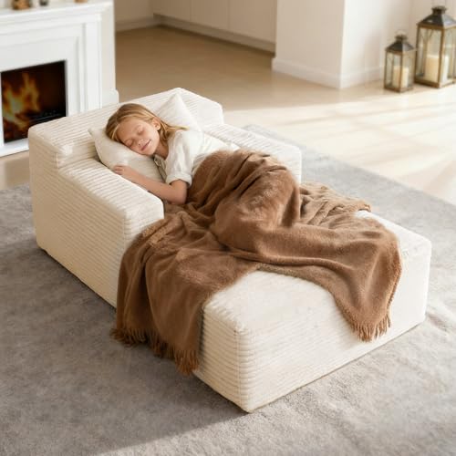 Best Sofa for Watching Movies: Ultimate Comfort and Style Guide 4 45'' Chaise Lounge Chair Indoor, Corduroy Upholstered Boneless Sofa Bed, Deep Seat Sleeper Couch Reading Chairs, Small Comfy Cloud Sofas Couches for Living Room, Bedroom, Movie Room (Beige)