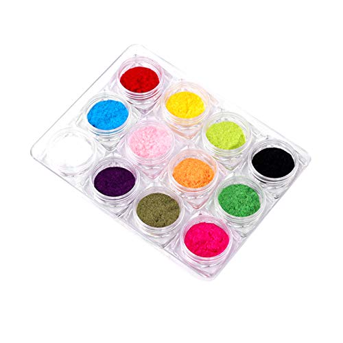 dragonaur-home decor 1 lot de 12 couleurs de paillettes en velours pour nail art, poudre de flocage pour ongles Cover