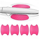 4Pcs Car Handle Cup Stickers Carbon Fiber Car Door Handle Grip Groove Paint Protective Film Self Adhesive Scratch Free Universal Car Protective Accessories (Pink)