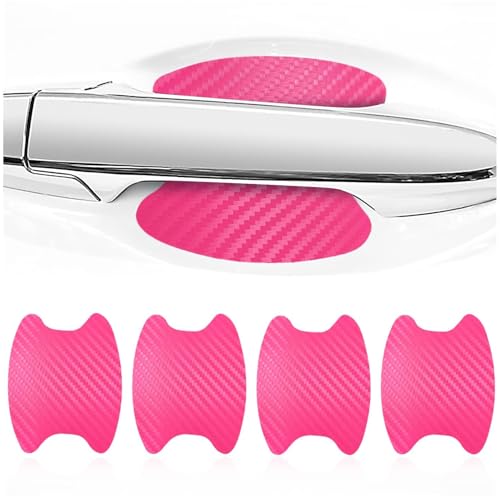 4Pcs Car Handle Cup Stickers Carbon Fiber Car Door Handle Grip Groove Paint Protective Film Self Adhesive Scratch Free Universal Car Protective Accessories (Pink)