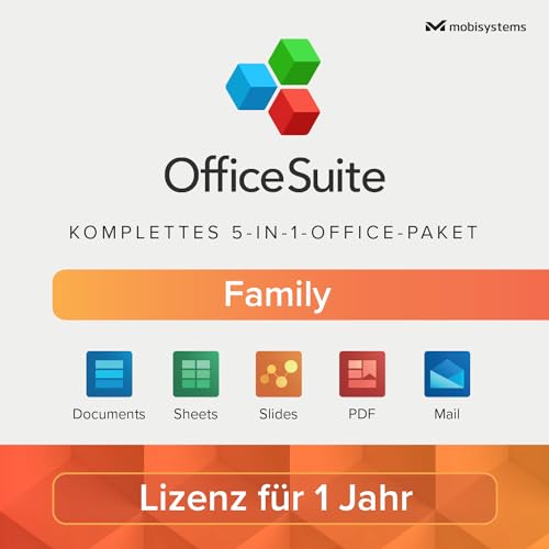 MobiSystems OfficeSuite Family - 6 utilisateurs - Documents, feuilles, diapositives, PDF, courrier et calendrier pour 1 PC Windows et 2 appareils mobiles par...