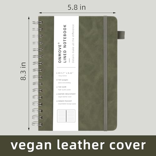 Carnet à spirale A5 avec couverture en cuir rigide verte pour protéger vos notes de bureau