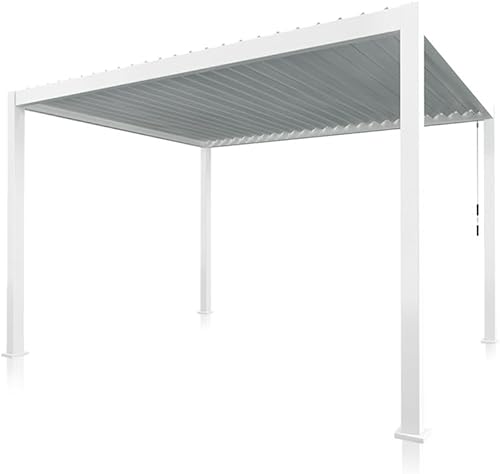 Miniatura 7 de MIRADOR Pergola con listones 111DA, 10 pies x 13 pies, doble rejilla de aluminio, marco de aluminio completo, techo ajustable, duradera, color blanco