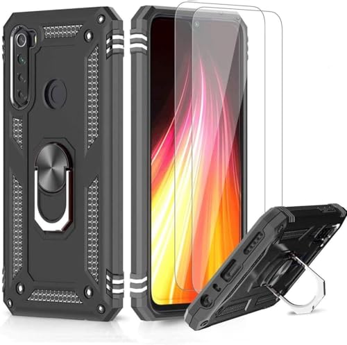 LeYi per Cover Xiaomi Redmi Note 8 Custodia con Vetro Temperato [2 Pack], Grado Militare 360° Magnetica Anello Ring Supporto Case TPU Bumper Silicone Custodie per Xiaomi Redmi Note 8 Nero
