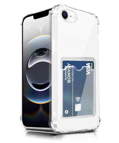 Image of WOW IMAGINE Transparent Back Cover Case for iPhone 16e | iPhone 17e | Flexible Built-in Slim Card Pockets Wallet | 360 Camera Protection TPU | Soft Silicone Mobile Cover - Transparent