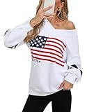 shermie Sweatshirt for Women Long Sleeve V Neck Loose Casual American flag Oversized Pullover Shirts (White 30,Large)