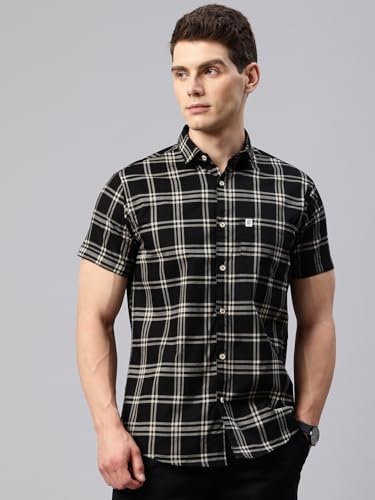 Image of Majestic Man Slim Fit Short Sleeve Checked Pure Cotton Casual Shirt