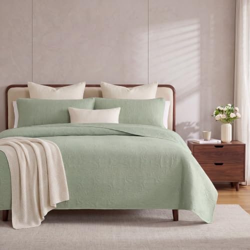 Sage Green Quilt Set, King Size Bedspread with Lightweight Coverlet Feel