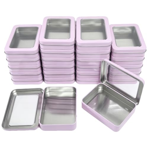 Goodma Rectangle Metal Tins with Hinged Window Lids, Pink, 24 Pieces