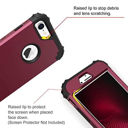 Bentoben Iphone 8 Case, Iphone 7 Case, 3 In 1 Hybrid Hard Pc Soft Silicone Rubber Bumper Heavy Duty Shockproof Slim Full Body Protective Phone Cases Cover For Iphone 8 & Iphone 7 (4.7 Inch) Wine Red #TOP4