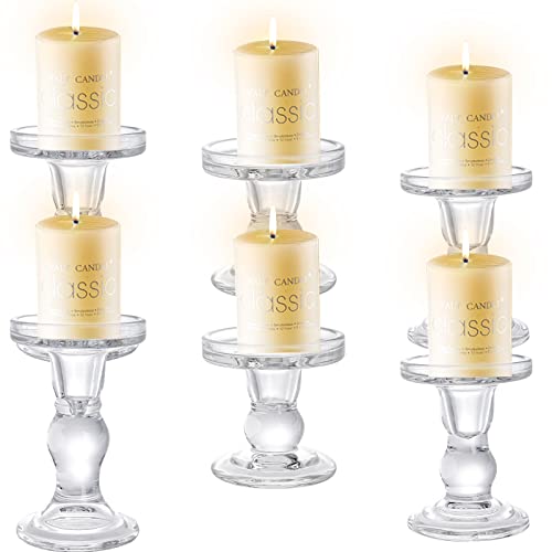 Okllen Set Of 6 Glass Candle Holders, Clear Pillar Taper Candlestick Crystal Tealight Candle Holder Stand For Dinner Table, Wedding Centerpieces, Living Room, Home Decor #TOP6