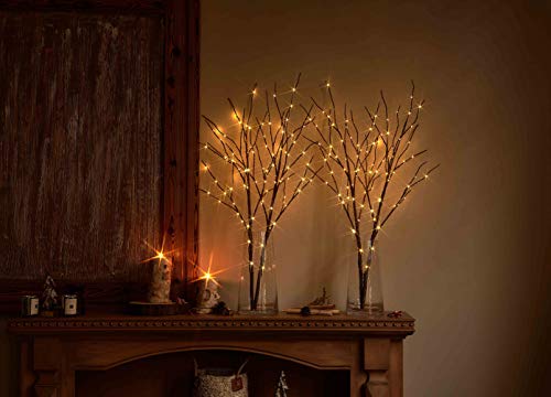 Hairui Lighted Twig Brown Tree Branch With Fairy Lights 32In 100 Led Battery Operated Lighted Willow Branch For Home Christmas Wedding Party Decoration 2Set (Vase Excluded) #TOP1