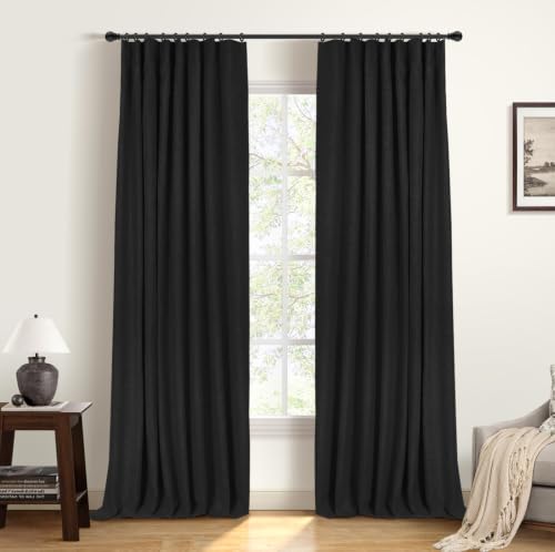 Image of INOVADAY 100% Blackout Curtains for Bedroom, Black Out Curtains 80 Inch Long, Clip Rings Linen Blackout Drapes, Thermal Insulated Room Darkening for Living Room, 2 Panels - Black,W50xL80
