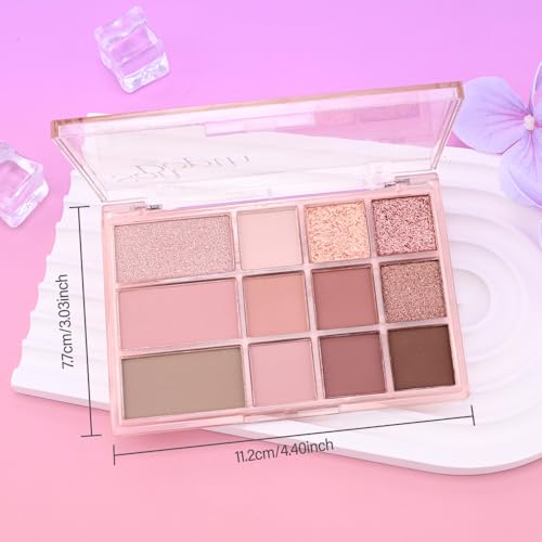 Image of SUAKE Nude Pink Eyeshadow Palette, Matte & Shimmer, High Pigmented 12 Colors Brown Purple Eye Shadow Primers for Eye Makeup, Korean Powder Palet de sombras de ojos (02# Sweet Rose)