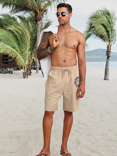 Litthing Pantaloncini da Uomo in Lino Estivi Pantaloni Corti Spiaggia Leggeri e Ariosi in Cotone Pantaloncine con Tasche e Coulisse