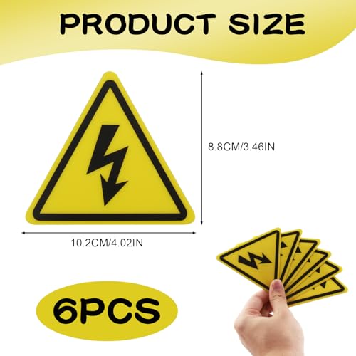 6er-Pack Elektro Warnschild Aufkleber, Hochwertige Folie mit Starkem Kleber, Warnung vor Elektrischer Spannung, Geeignet für Innen und Außenbereich, Gelb mit Blitz-Piktogramm