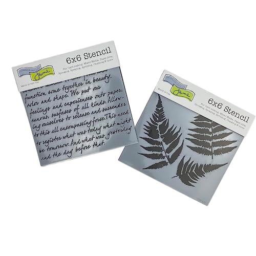 The Crafter’s Workshop - Reusable Fern and Script Stencil for Painting and Crafts – Artistic Nature and Quote Duo for Mixed Media – 2 Pk, 6" x 6" – Ferns/Art is