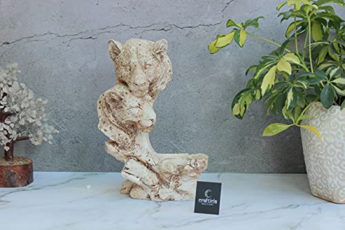 Image of Resin Lion Face Statue with Tealight Candle Holder Tiger Modern Art Feng Shui Showpiece (19X11X28 cm, Off White)