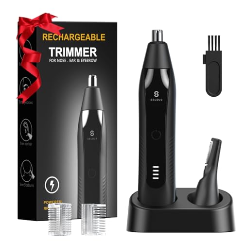 Selouj Ear and Nose Hair Trimmer for Men, 2025 Professional Painless USB Rechargeable Eyebrow & Facial Electric Hair Trimmer for Men Women, Powerful Motor, Dual Edge Blades, IPX7 Waterproof Easy Clean