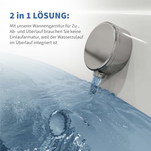 AQUADE Acryl Badewanne 180x120 Modell: Hamburg - Weiß Badewanne Komplettset 180x120 - Badewannen Mit Wannenträger + Schürze + Ab-Überlauf mit Zulauf + Nackenkissen – Bild 6